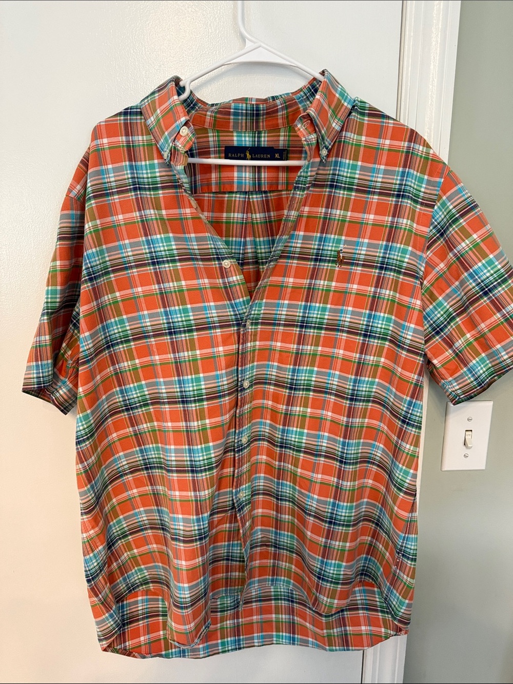 Polo by Ralph Lauren Orange and Teal Plaid Short-Sleeve Button-Down Shirt